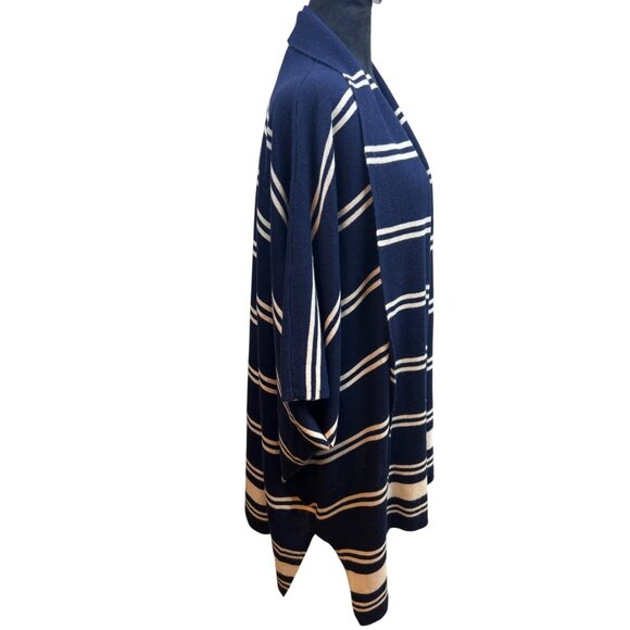 Lauren Ralph Lauren Women's M Navy Striped Silk Cashmere Cardigan Poncho - Picture 6 of 10